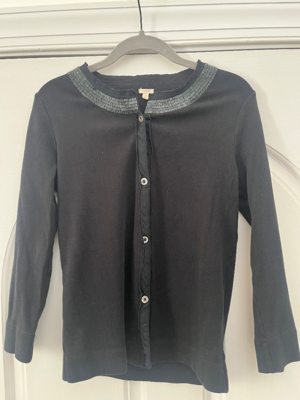 J Crew Black Cardigan w/Beaded Neckline (S)